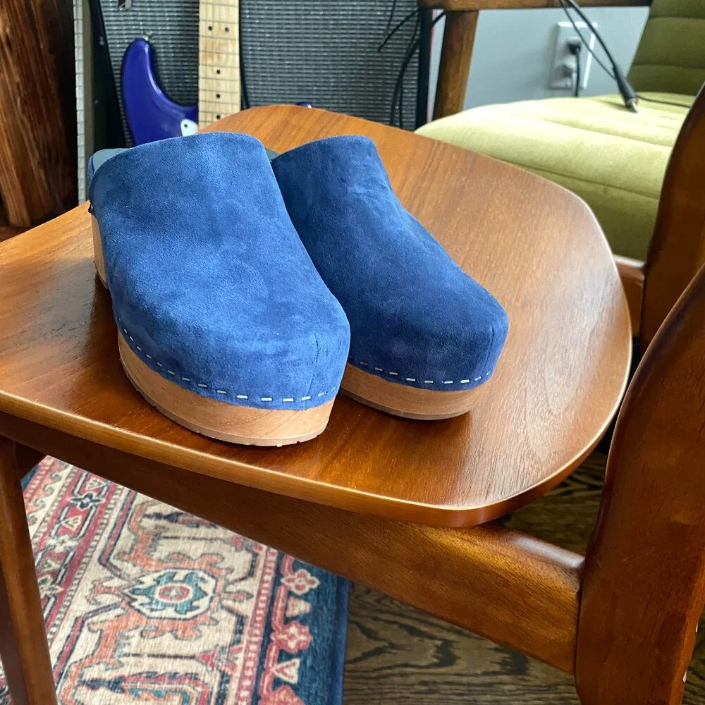Charlotte Stone Navy Suede Clogs - Picture 3 of 3